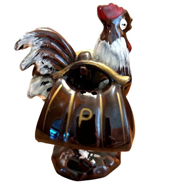 Vintage Japan Pico Red Rooster with Bags Salt and Pepper Shakers Pottery 3pcs - Picture 6 of 9